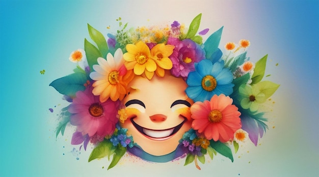 Un emoji de cara sonriente con una corona de flores.