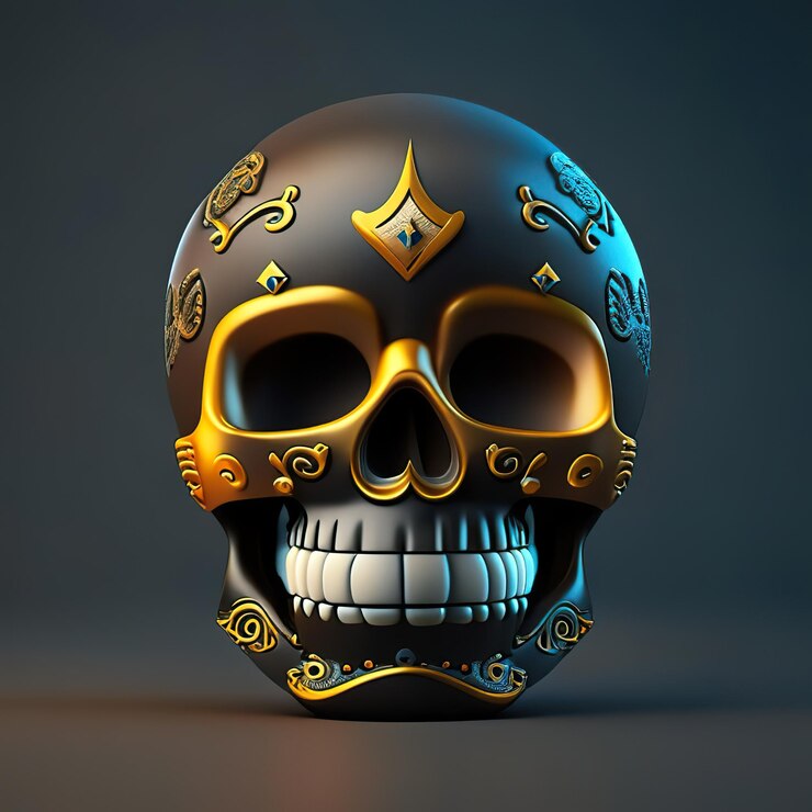 Foto emoji de caveira com detalhes dourados ia generativa