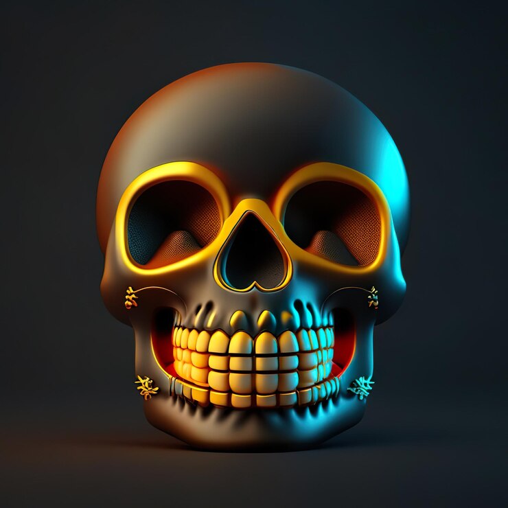 Foto emoji de caveira com detalhes dourados ia generativa