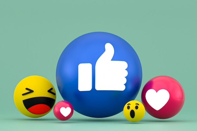 Emoji de reações do Facebook, símbolo de balão de mídia social com padrão de ícones do Facebook