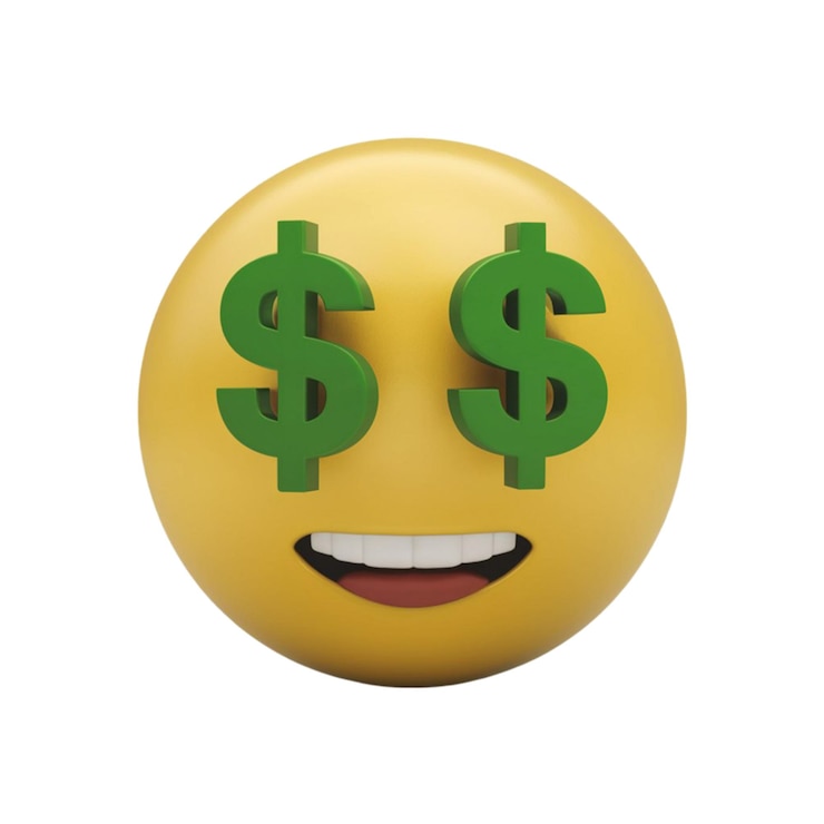Foto emoji de rosto de dinheiro 3d com sinais de dólar para olhos isolados em fundo branco