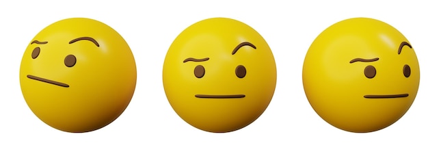 Emoji de rosto questionador de renderização 3D ou interface de usuário criativa de emoticon de bola amarela