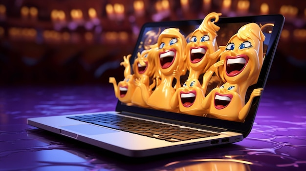 Foto emoji de sorriso com laptop fotografia de alta definição papel de parede criativo