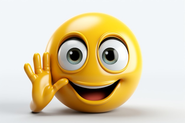 Emoji de sorriso tímido em 3D com a mão em branco