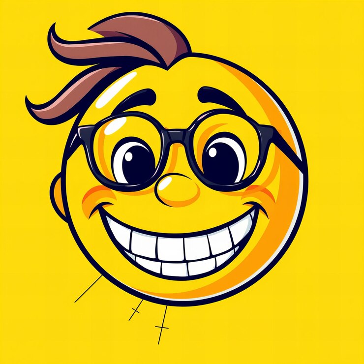 Foto emoji de dibujos animados de fondo amarillo cara gafas sonriendo