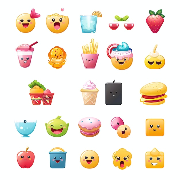 Foto emoji e mais coleção de ícones temáticos com fundo branco