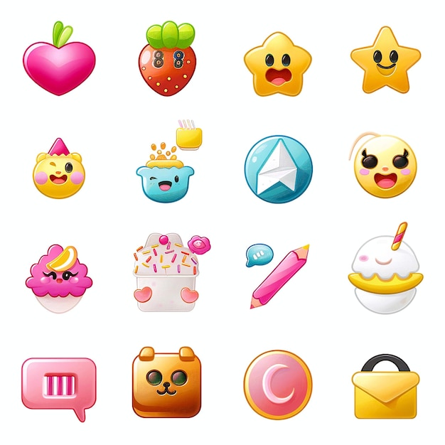 Emoji e mais coleção de ícones temáticos com fundo branco