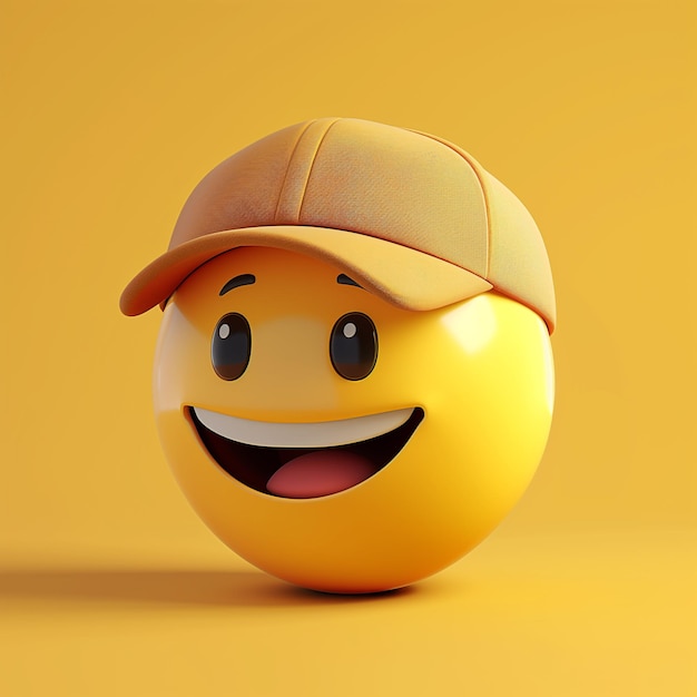 El emoji feliz y lindo con una gorra de béisbol