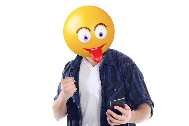 Foto emoji head man animado com smartphone