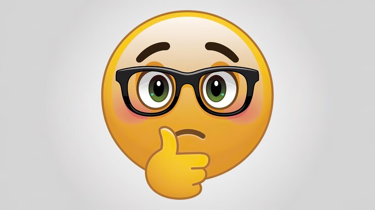 Foto un emoji lindo con gafas que piensan