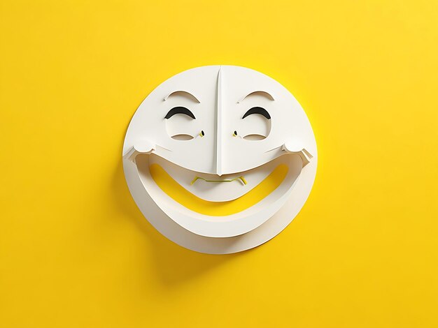 Emoji minimalista Dia Mundial do Sorriso Estilo de corte de papel 3D Feliz smiley emoji amarelo IA generativa