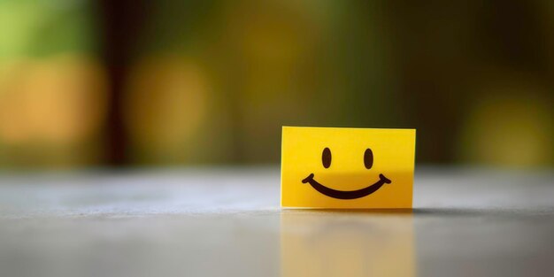 Emoji mit einer fröhlichen Emotion auf einem gelben quadratischen Flugblatt, generiert von KI