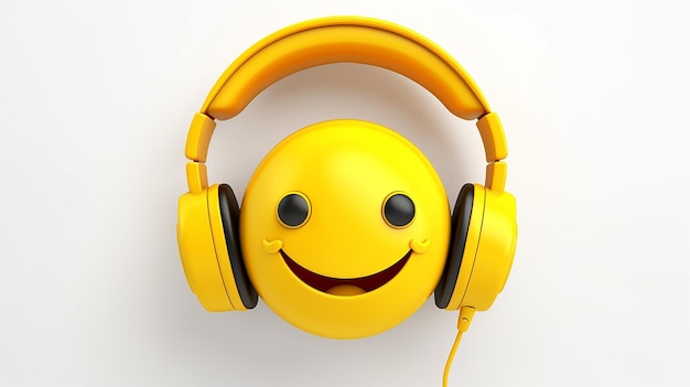 Emoji de música con auriculares y expresión linda aislada en fondo blanco