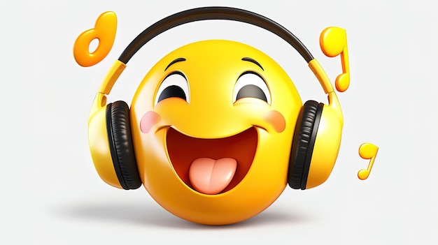 Emoji de nota musical feliz con auriculares generados por IA