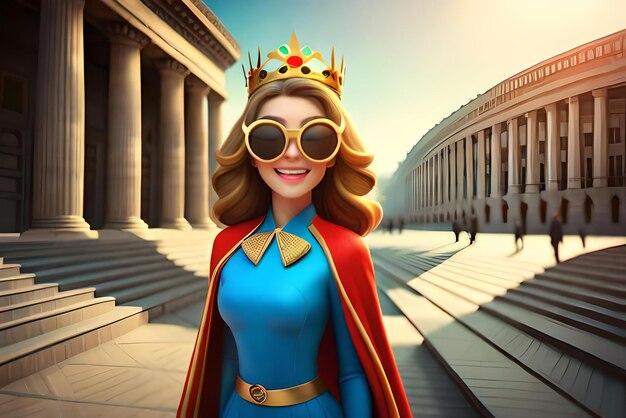 emoji de personaje sonriente con gafas de sol doradas y una corona real ilustración 3D