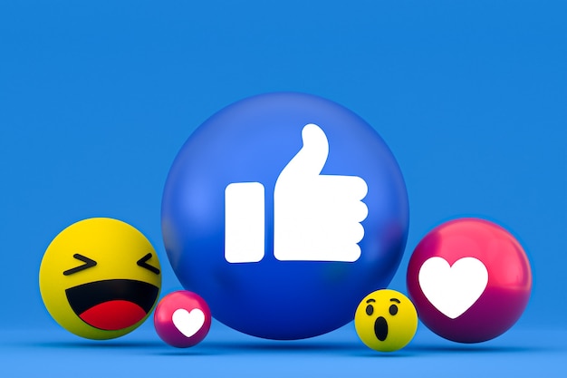 Emoji de reacciones de Facebook, símbolo de globo de redes sociales con patrón de iconos de Facebook