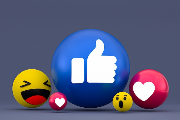 Emoji de reacciones de Facebook, símbolo de globo de redes sociales con patrón de iconos de Facebook