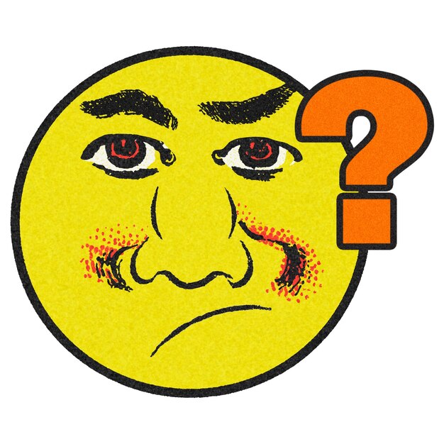 Emoji redondo amarillo vintage con elemento de diseño de máscara de pregunta