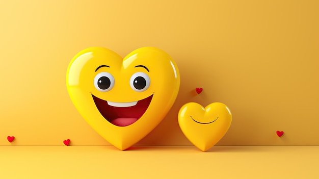 Emoji de risa de amor 3D sobre fondo amarillo aislado