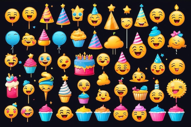 Foto emoji set de vetores de aniversário emojis emoticon coleção de ícones de festa de aniversário isolado