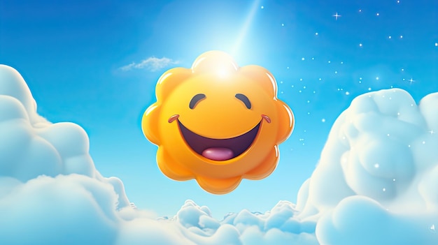 Emoji del sol sonriente en el cielo