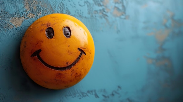 Foto un emoji sonriente en un fondo azul claro