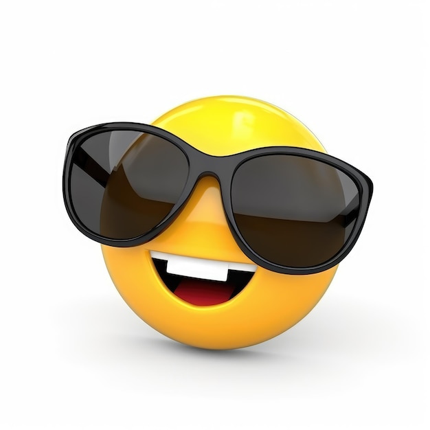 Foto emoji sonriente con gafas de sol aisladas sobre un fondo blanco