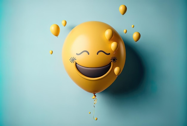 Emoji sonriente con los ojos cerrados y globo volador