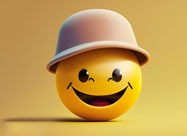 Emoji sonriente con sombrero sobre un fondo amarillo Día Mundial de la Sonrisa