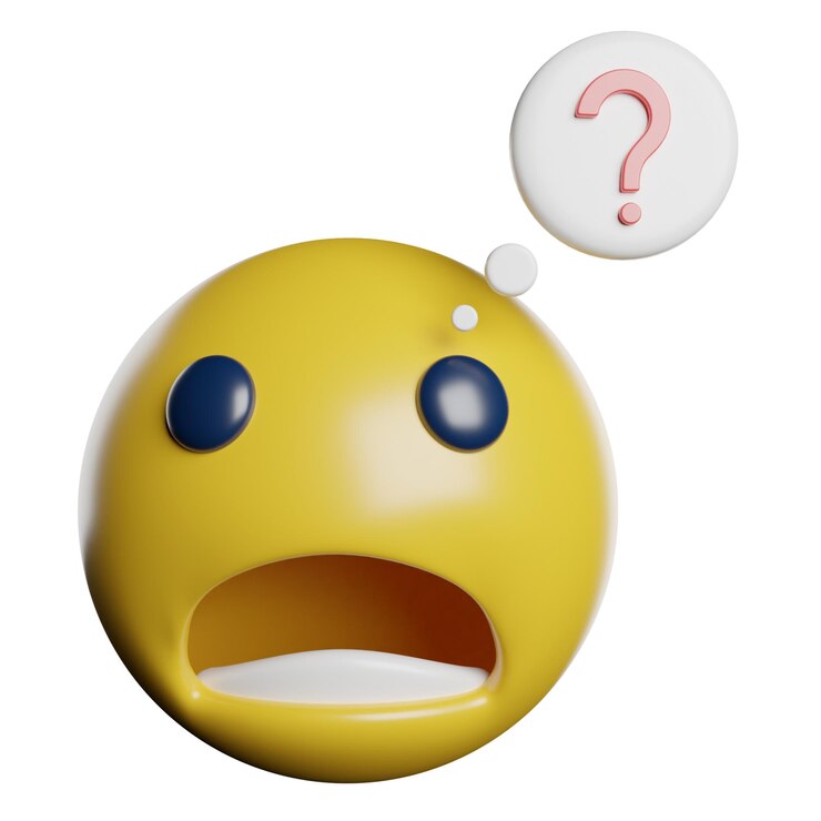 Foto emoji sorprendido con burbuja de pensamiento con signo de interrogación