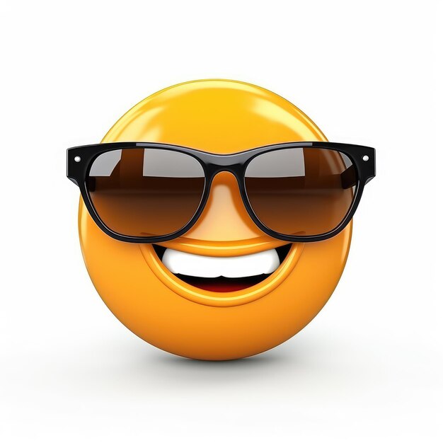 Foto emoji sorridente com óculos de sol isolados em fundo branco