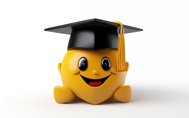 Foto emoji sorridente usando um boné de formatura personagem 3d isolado em fundo branco