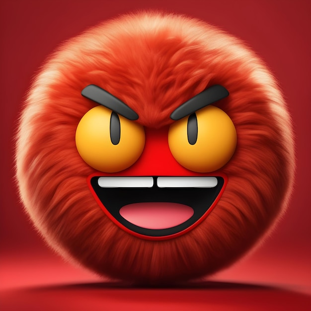 Emoji vermelho fofo e irritado, reação emojic de raiva intensa, mas fofa com fundo de fogo