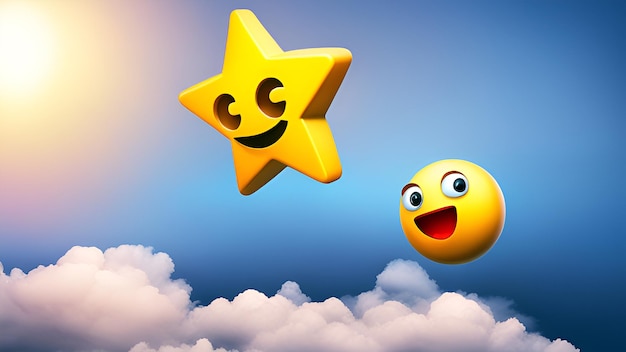 emojis volando sobre un cielo azul