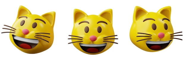 Foto emoticon 3d cara de gato riendo emoji amarillo o concepto de diseño sonriente