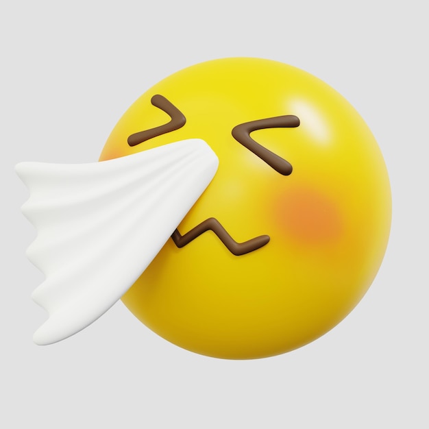 Foto emoticon 3d estornudo emoji de dibujos animados o bola amarilla sonriente
