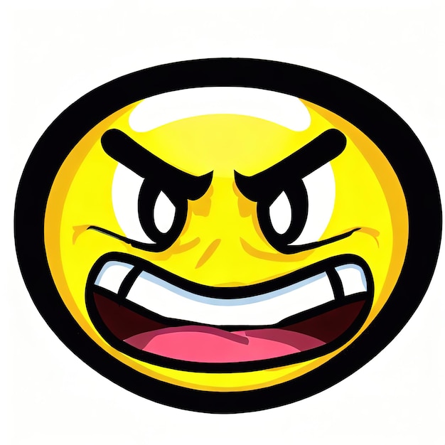 Emoticon amarelo irritado e agressivo ilustração de fundo branco gerada por ai