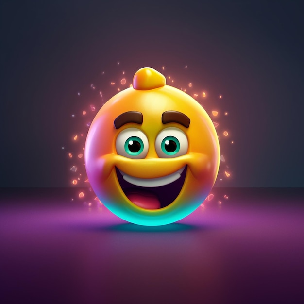 Emoticon amarelo sorridente em fundo escuro renderização em 3d