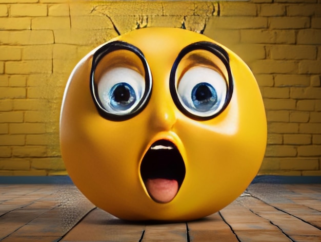 Emoticon amarillo con una cara sorprendida en un fondo aislado