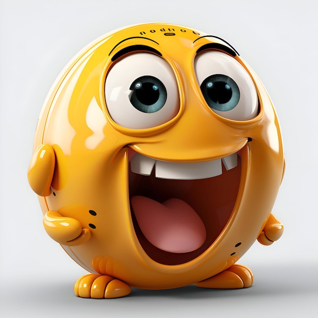 Emoticon amarillo de dibujos animados en un fondo blanco renderización 3D