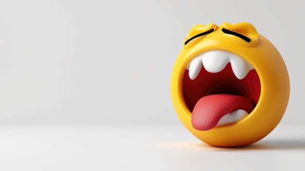 Emoticon amarillo expresivo con la boca abierta y los ojos cerrados