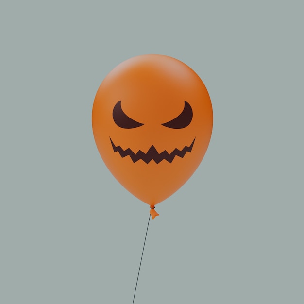 Emoticon de balão de cara assustadora com olhos de lua crescente, boca torta, assombrada, halloween, renderização 3d