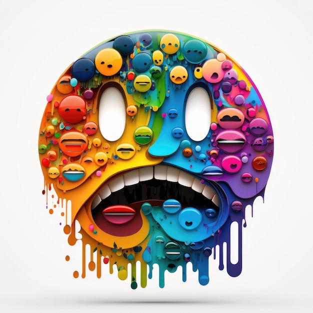 emoticon expressivo emoji de rosto colorido com tinta