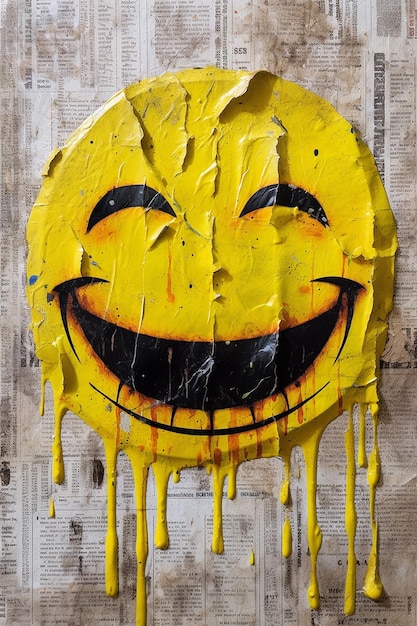 Emoticon goteando amarillo en papel tapiz de noticias feliz