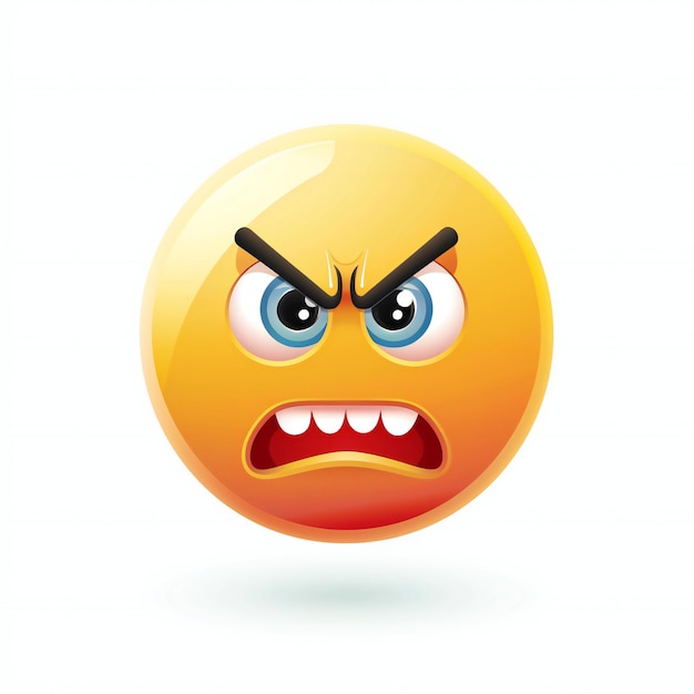 Emoticon mit wütendem Gesicht auf weißem Hintergrund