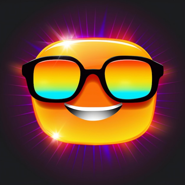 Foto emoticon sonriente con gafas de sol en un fondo oscuro