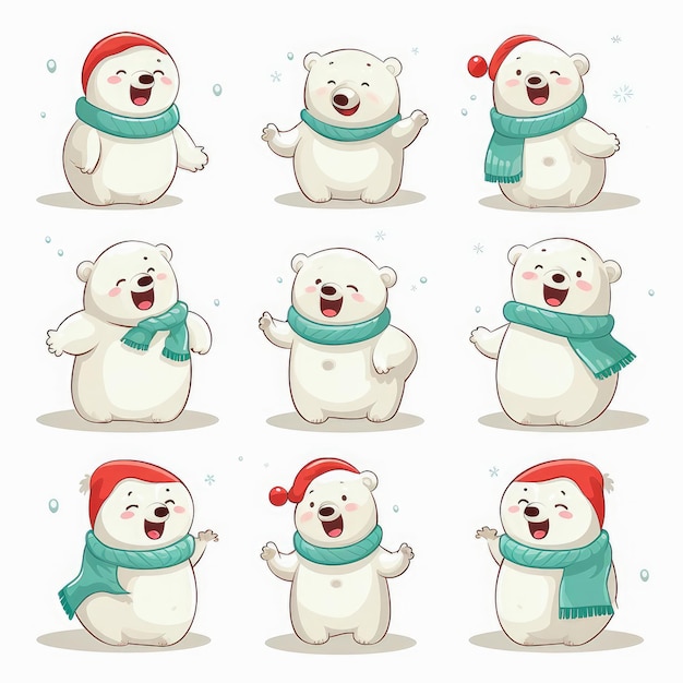 Emoticones de año nuevo emoticones divertidos de osos polares emoji estilo dibujos animados Año nuevo Navidad