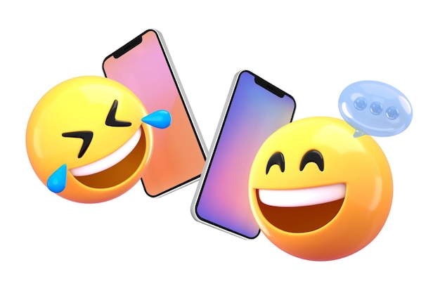Emoticones felices png hablando en el teléfono fondo transparente