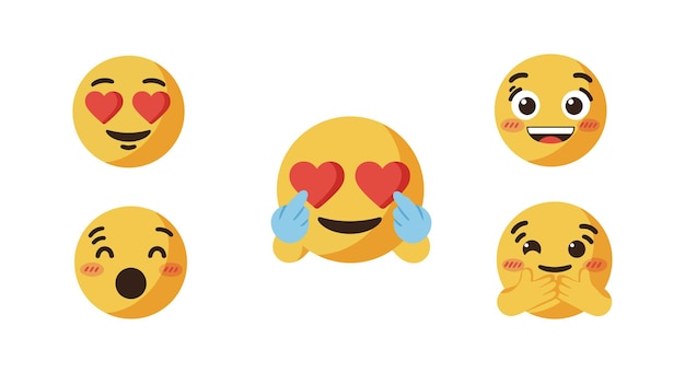 Emoticones lindos que expresan el amor y la felicidad en una ilustración vectorial de estilo de arte vectorial plano