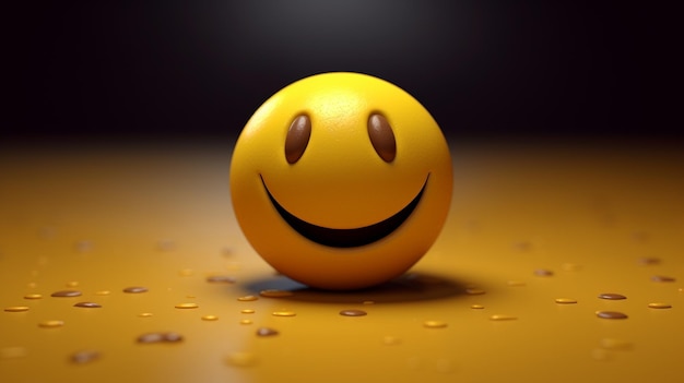 Emoticono sonriente en una ilustración 3d de fondo amarillo